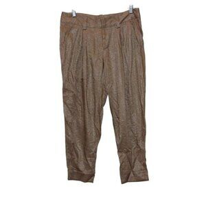 Alice + Olivia Gold Metallic Womens Pleated Trousers Pants  Size  0